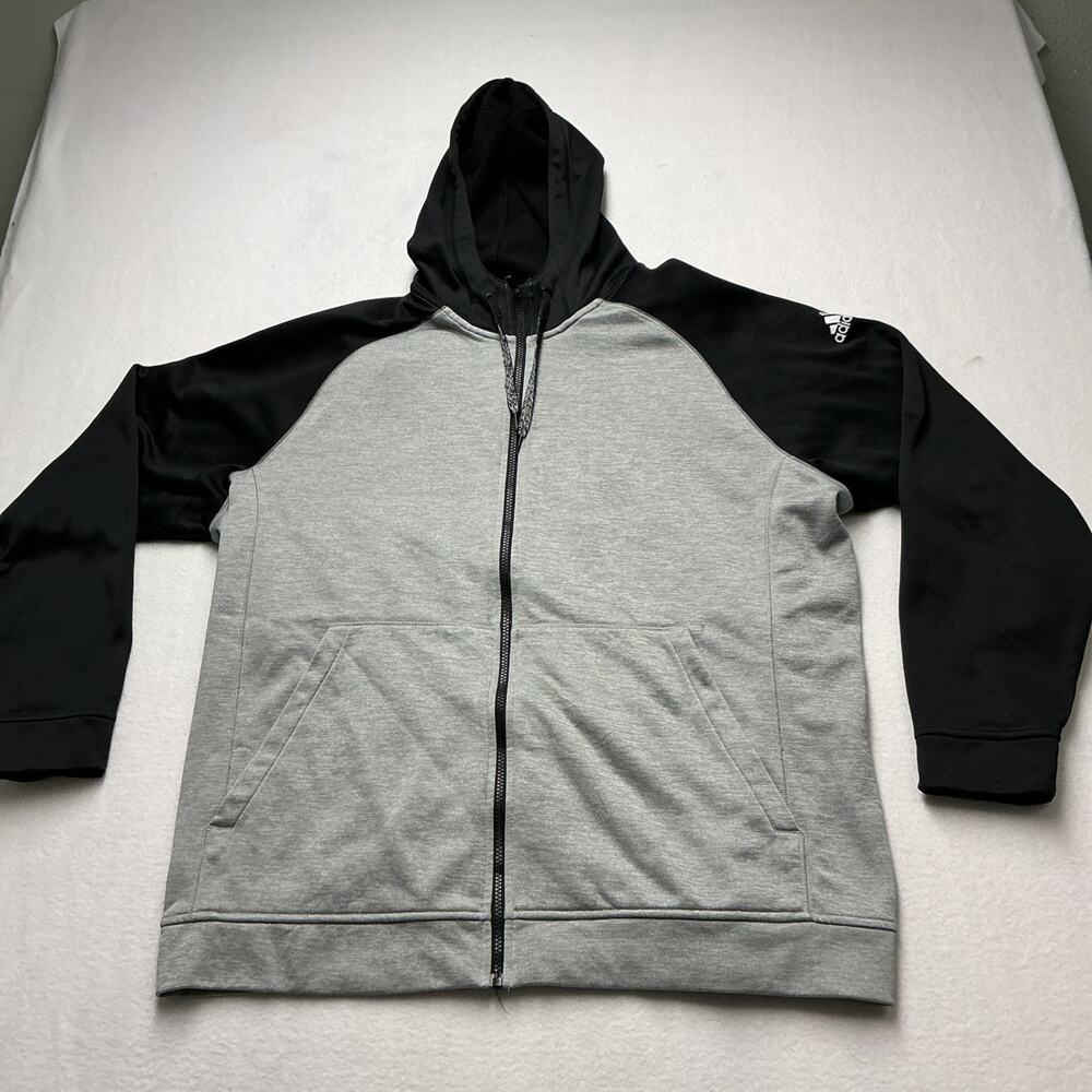 Adidas Climawarm Hoodie Mens Sz XXL Gray Black Running Full Zip Fleece , 4236